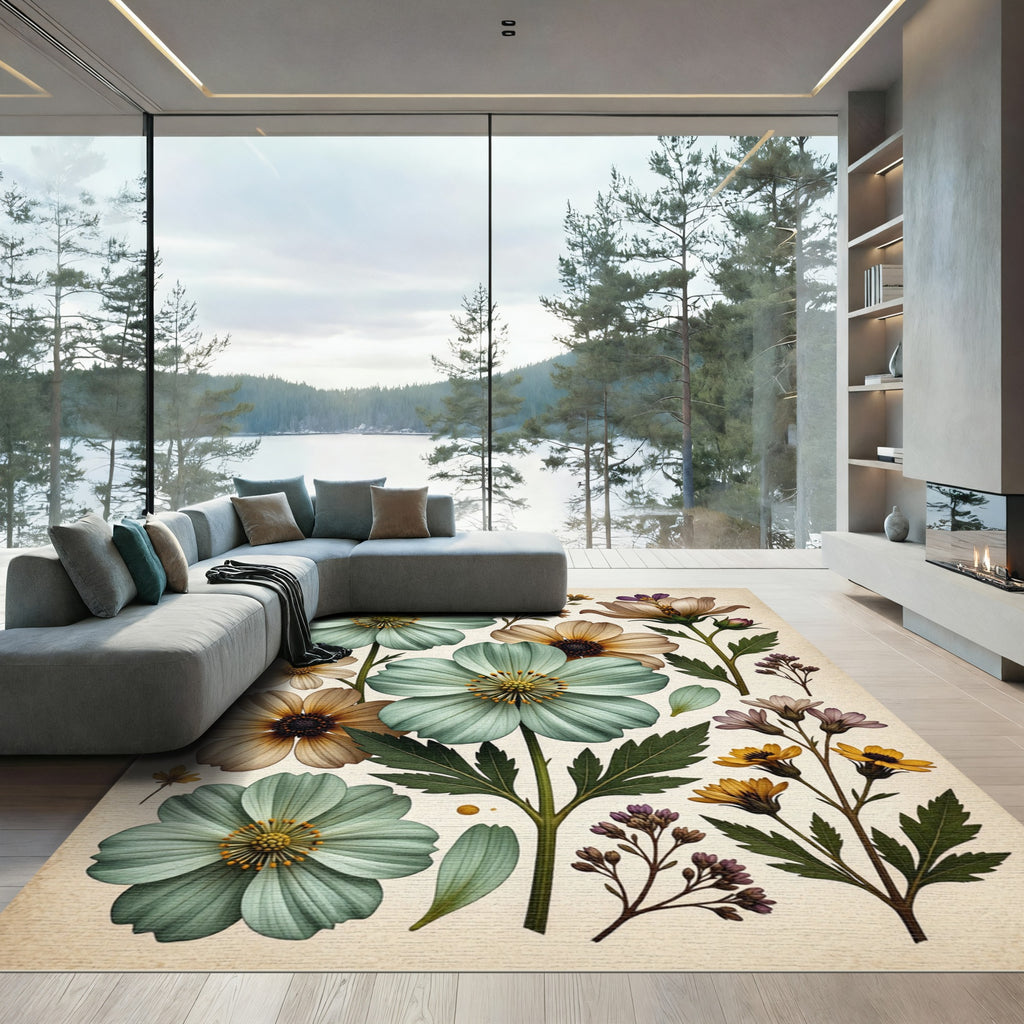 Soft Pastel Botanical Cosmos Rug