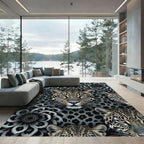 Gray Leopard Flower Collage Rug