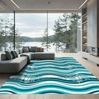 Abstract Turquoise Wave Sound Bar Rug