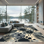 Monochrome Tropical Ink Splash Foliage Rug