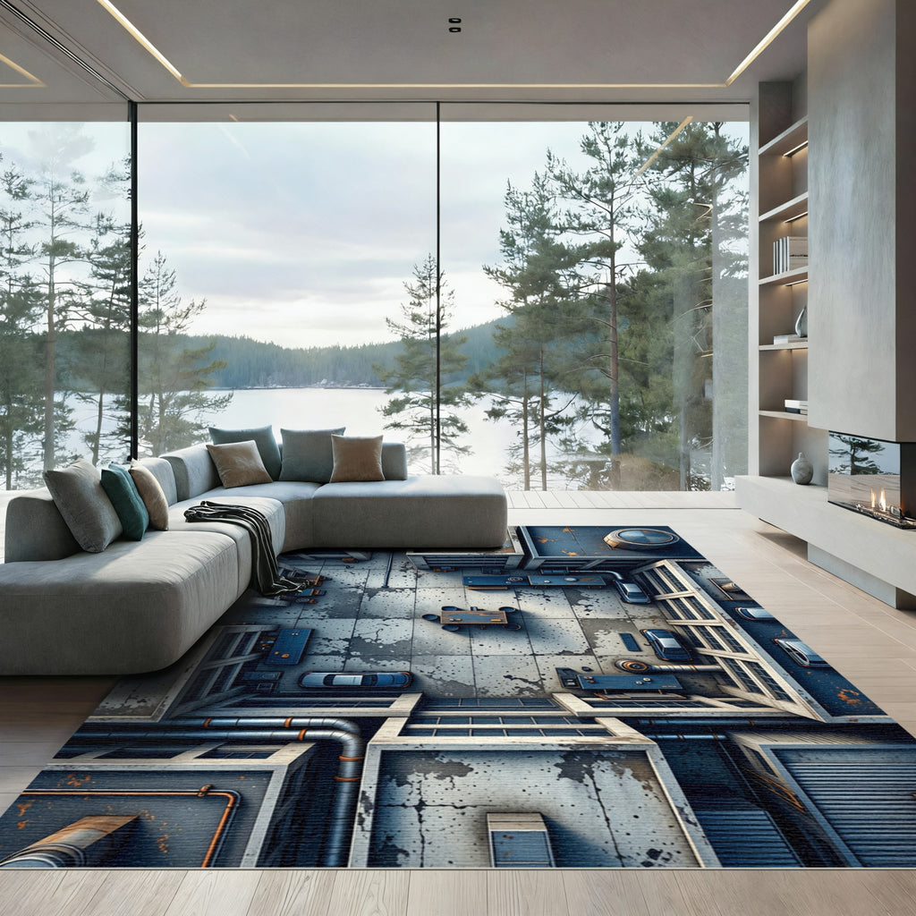 Urban Rooftop Industrial Concrete Texture Rug