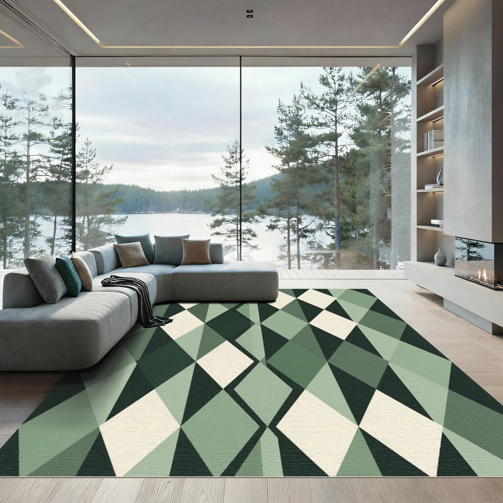 Sage Green Geometric Interlocking Diamond Rug