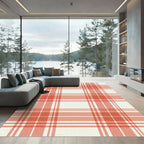 Coral Red White Tartan Plaid Rug