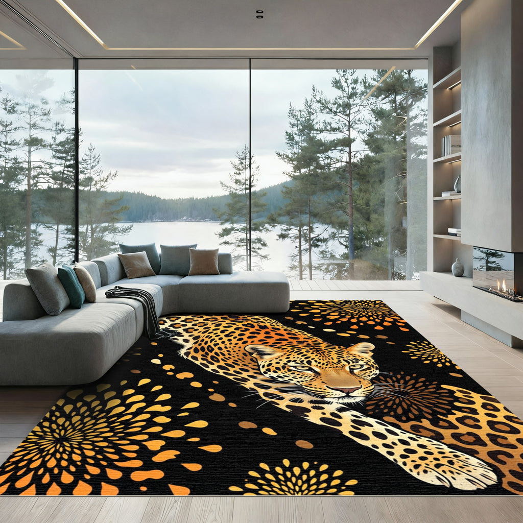 Golden Leopard Firework Splatter Rug