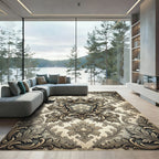 Elegant Gold Damask Crown Crest Rug