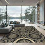 Sophisticated Gold Black Octagon Mandala Rug