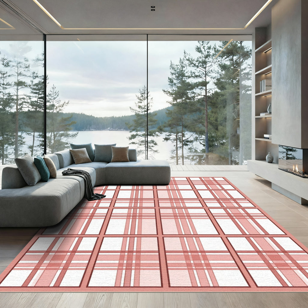 Blush Pink Classic Grid Plaid Rug