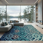 Celestial Teal Geometric Star Medallion Rug