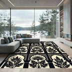 Monochromatic Botanical Archway Ink Black Cream Rug