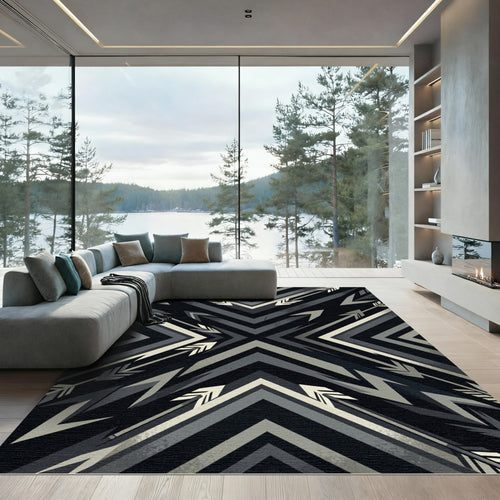Black and Gray Arrow Chevron Rug