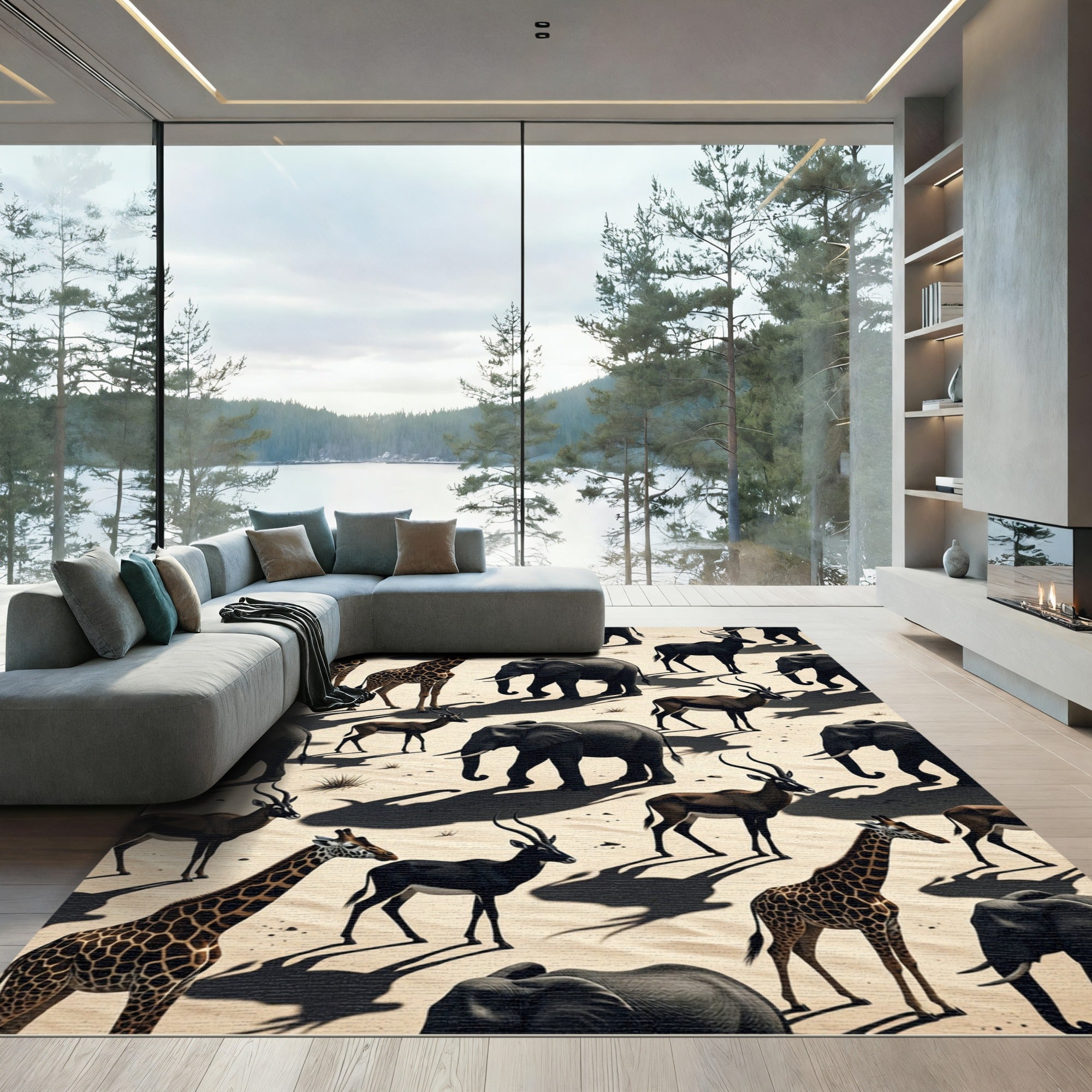 Savanna Wildlife Serengeti Animal Scene Rug