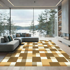 Earthy Toned Geometric Block Grid Rug