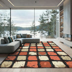 Distressed Terracotta and Cream Grid Rug