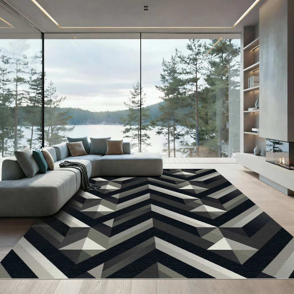 Monochrome Geometric Chevron Peak Abstract Rug