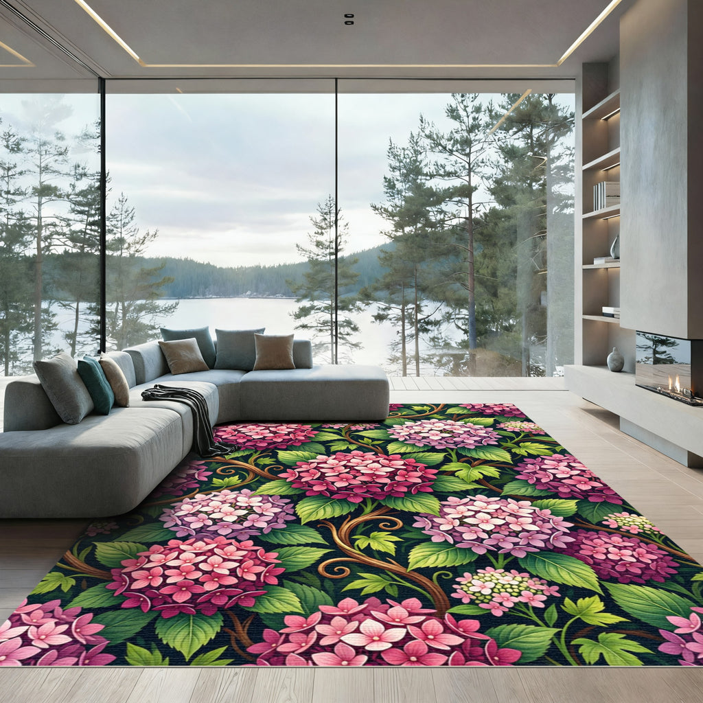 Vibrant Pink Hydrangea Garden Flourish Rug