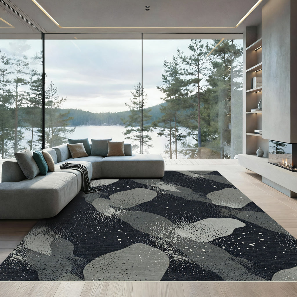 Dark Gray Modern Spotted Abstract Form Rug