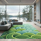 Green Aqua Layered Wave Composition Rug