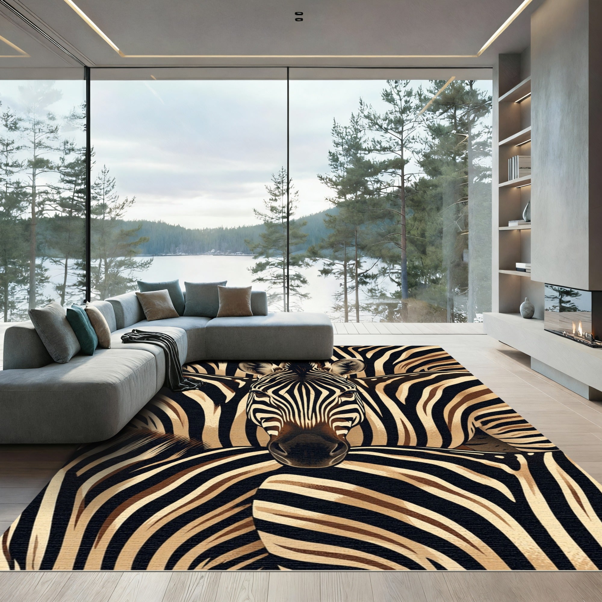 Black Brown Zebra Stripe Close-up Rug