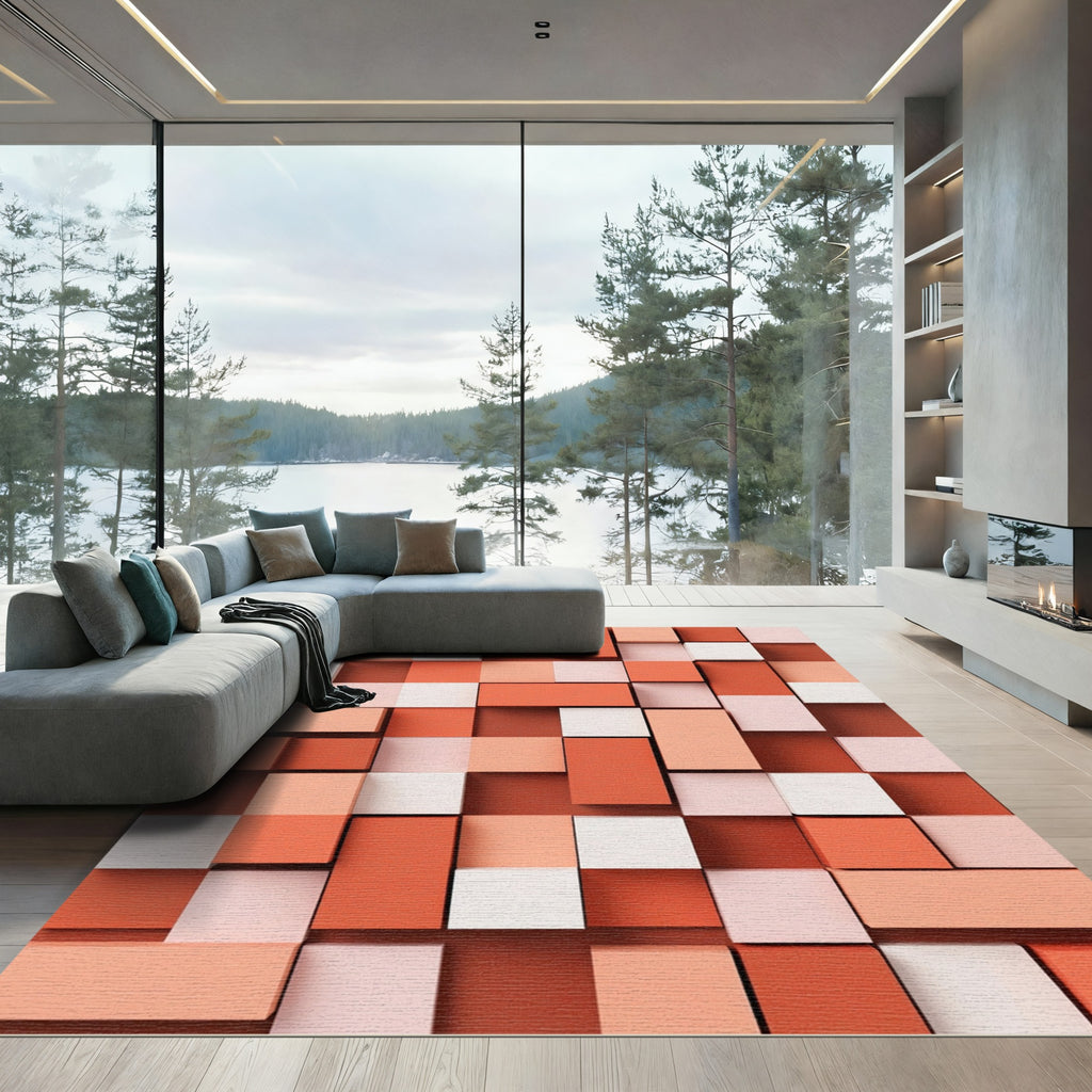 Terracotta Pink Layered Cubes Rug