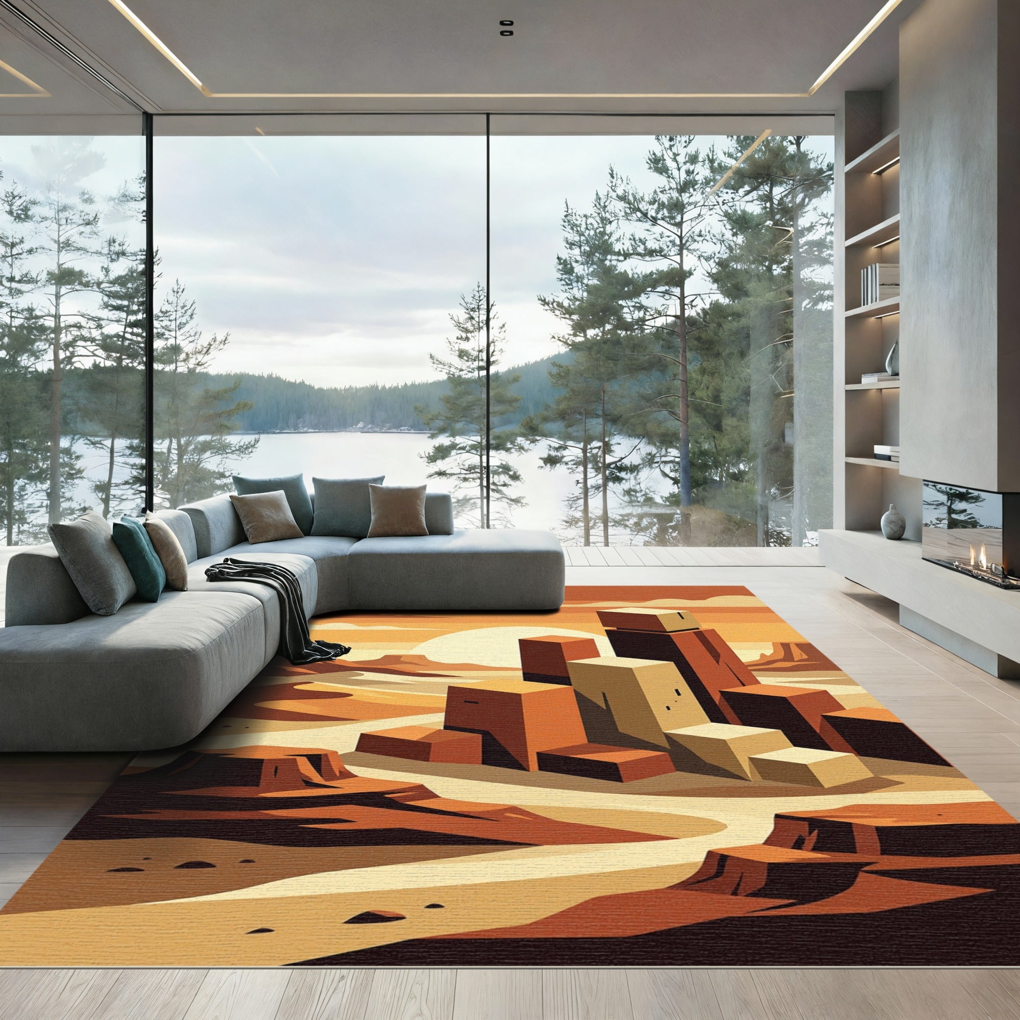 Terracotta Geometric Desert Mesa Rug