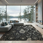 Monochromatic Gray Paisley Floral Medallion Rug