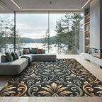 Ornate Silver and Gold Acanthus Scroll Rug
