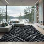 Dark Gray Woven Stripe Texture Rug