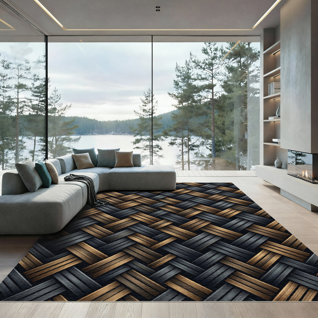 Dark Bronze Woven Herringbone Rug