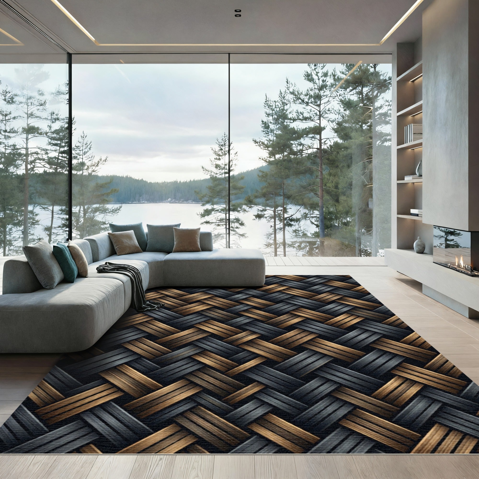 Dark Bronze Woven Herringbone Rug