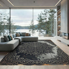 Monochrome Intricate Mandala Floral Frame Rug
