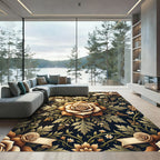 Vintage Golden Rose Botanical Scroll Rug