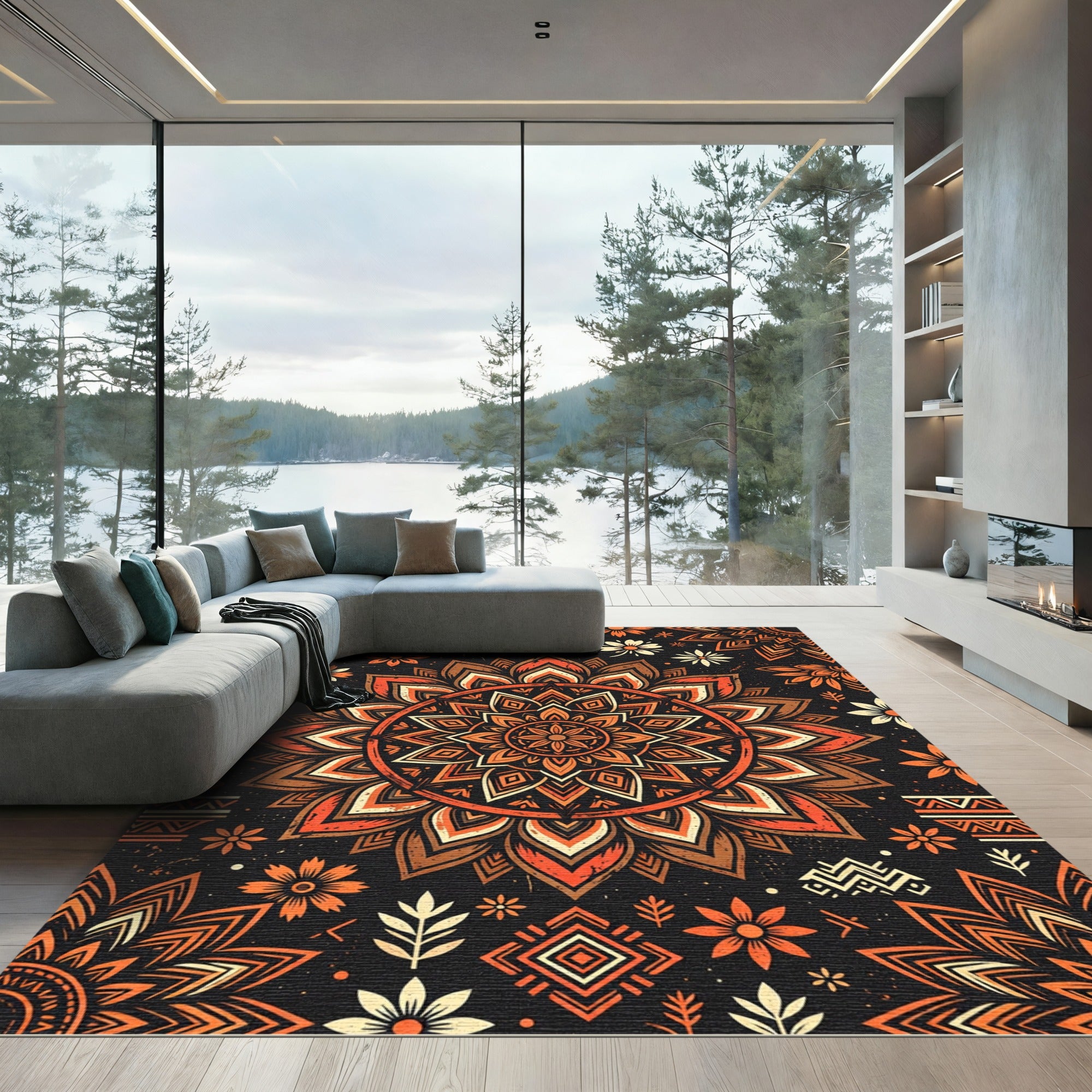 Burnt Orange Mandala Floral Medallion Rug