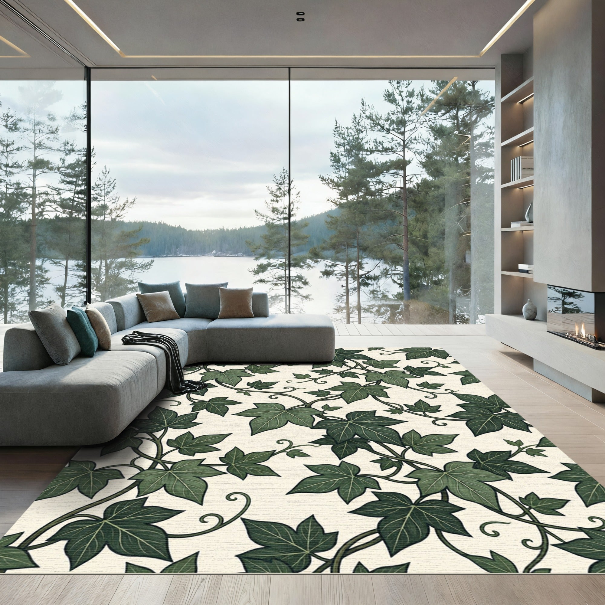 Earthy Green Ivy Vine Foliage Rug
