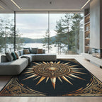 Antique Gold Sunburst Celestial Medallion Rug