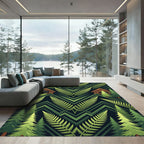 Forest Cabin Fern Geometric Landscape Rug