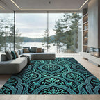Turquoise Floral Archway Brocade Rug
