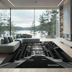 Monochromatic Cityscape Courtyard Aerial Bridge Rug