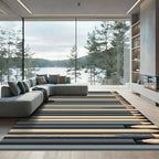 Minimalist Graphite and Cream Striped Rug