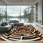 Copper Metallic Geometric Spiral Maze Rug