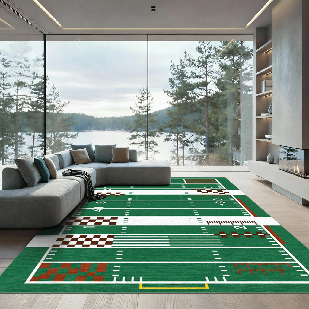 Emerald Field Grid Athletic Stadium Rug