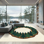 Circular Pine Forest Woodland Wreath Rug