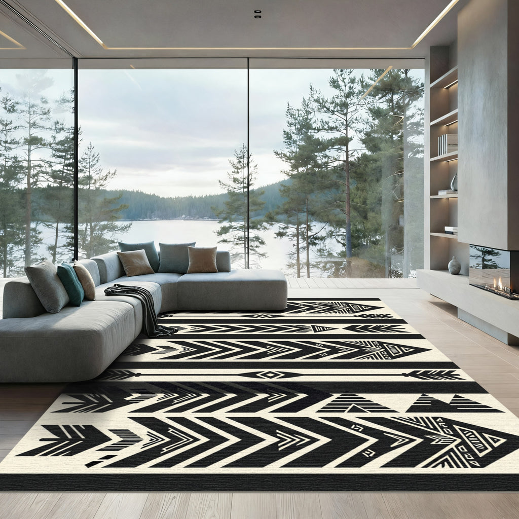 Monochrome Tribal Geometric Arrow Composition Rug