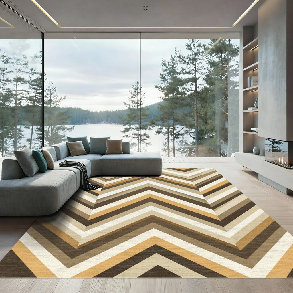 Earthy Chevron Stripe Geometric Rug