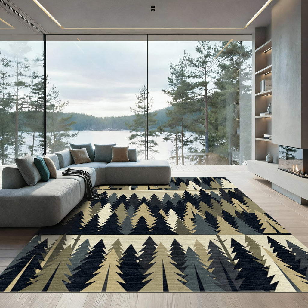 Minimalist Forest Pine Woodland Landscape Rug