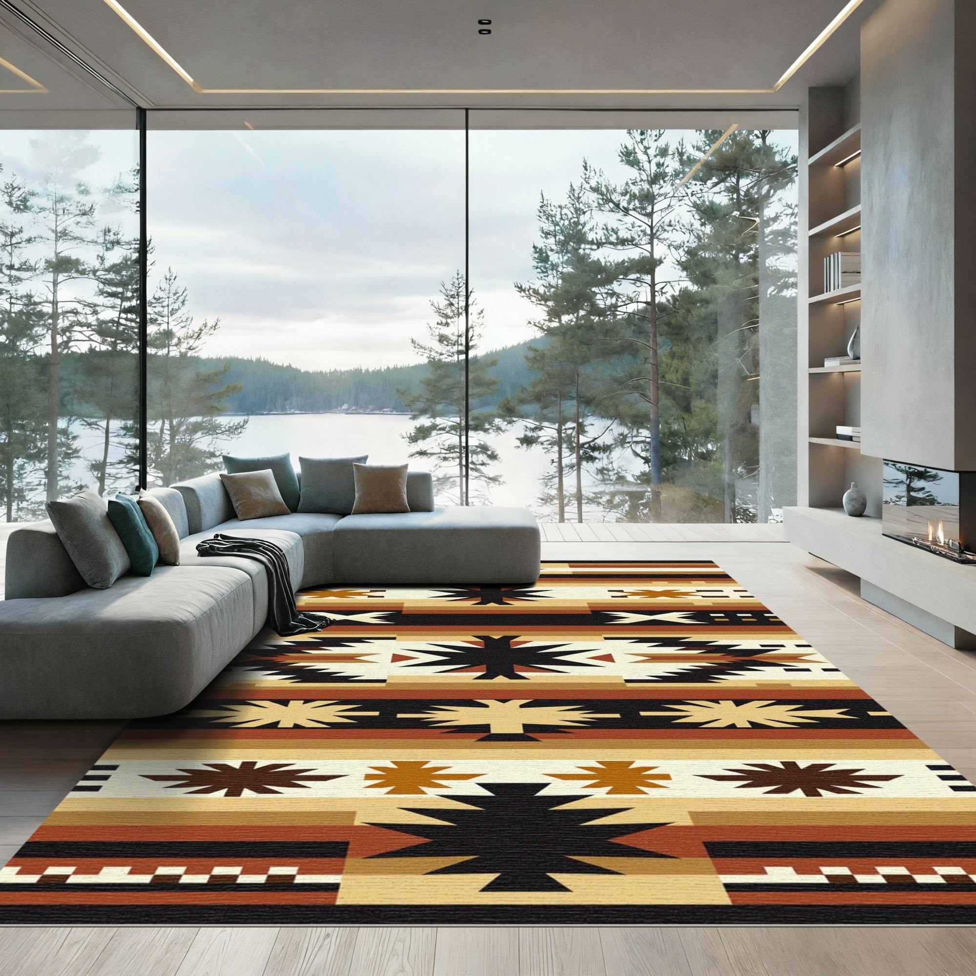 Earthy Southwest Geometric Star Area Tapestry Rug