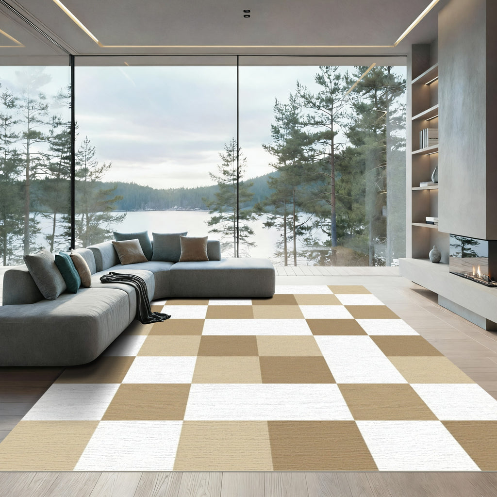 Neutral Toned Checkerboard Squares Rug