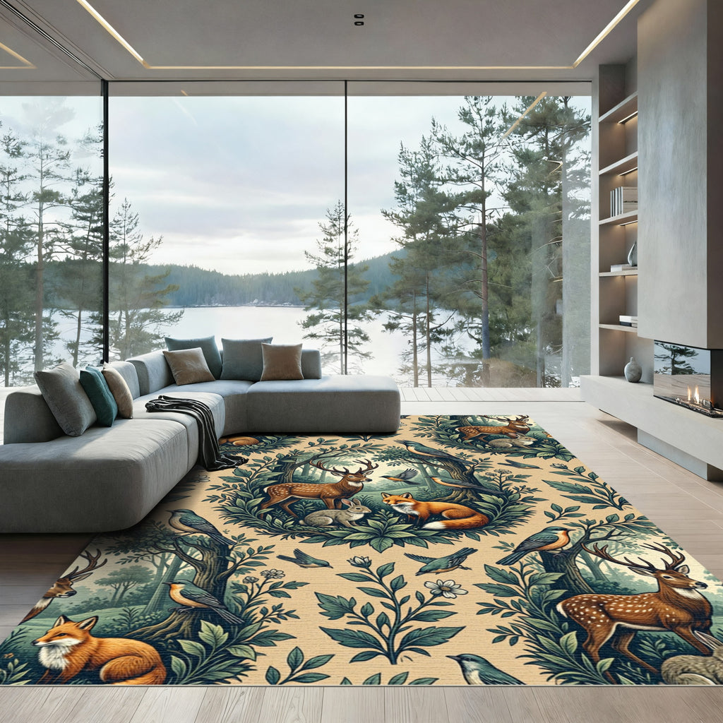 Enchanted Forest Rabbit Fawn Woodland Tapestry Rug