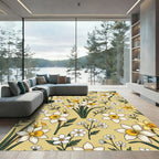 Golden Daffodil Floral Art Nouveau Rug