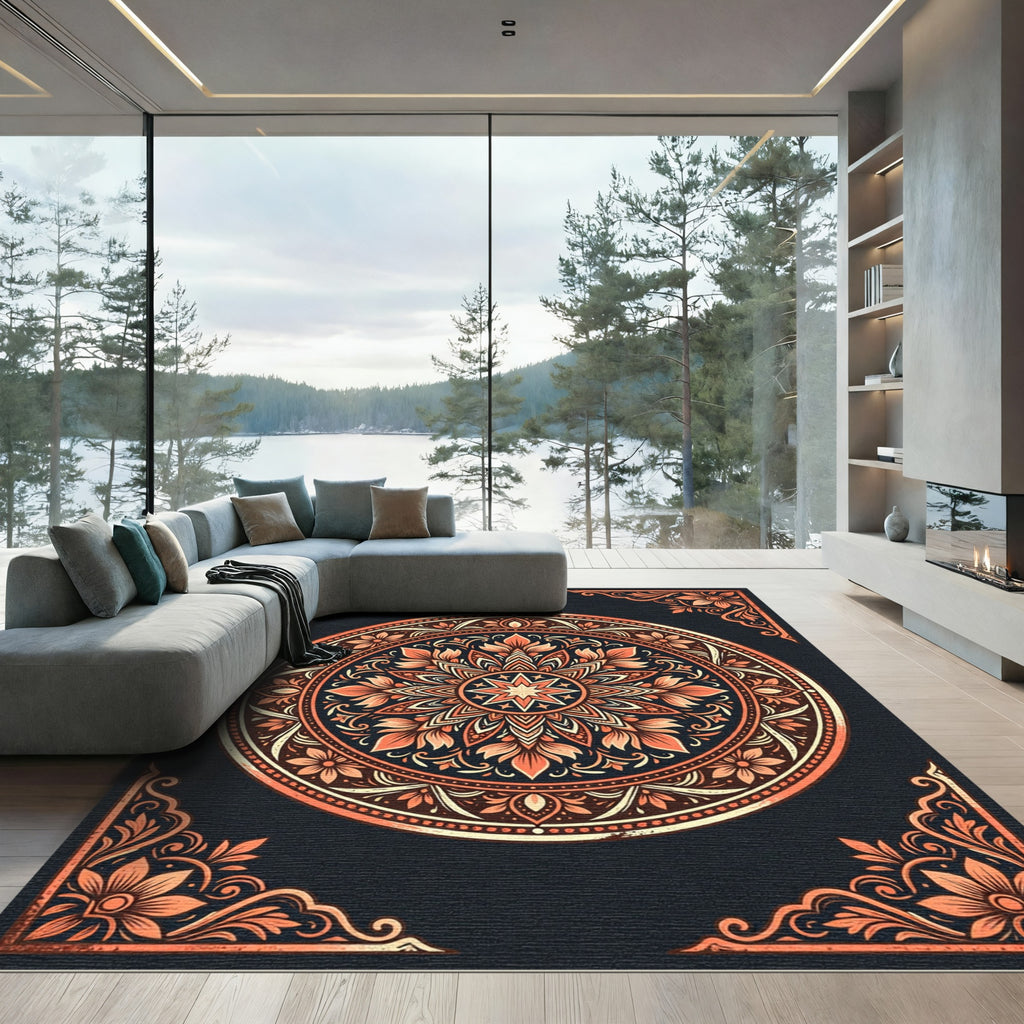 Ornate Coral Mandala Floral Medallion Rug