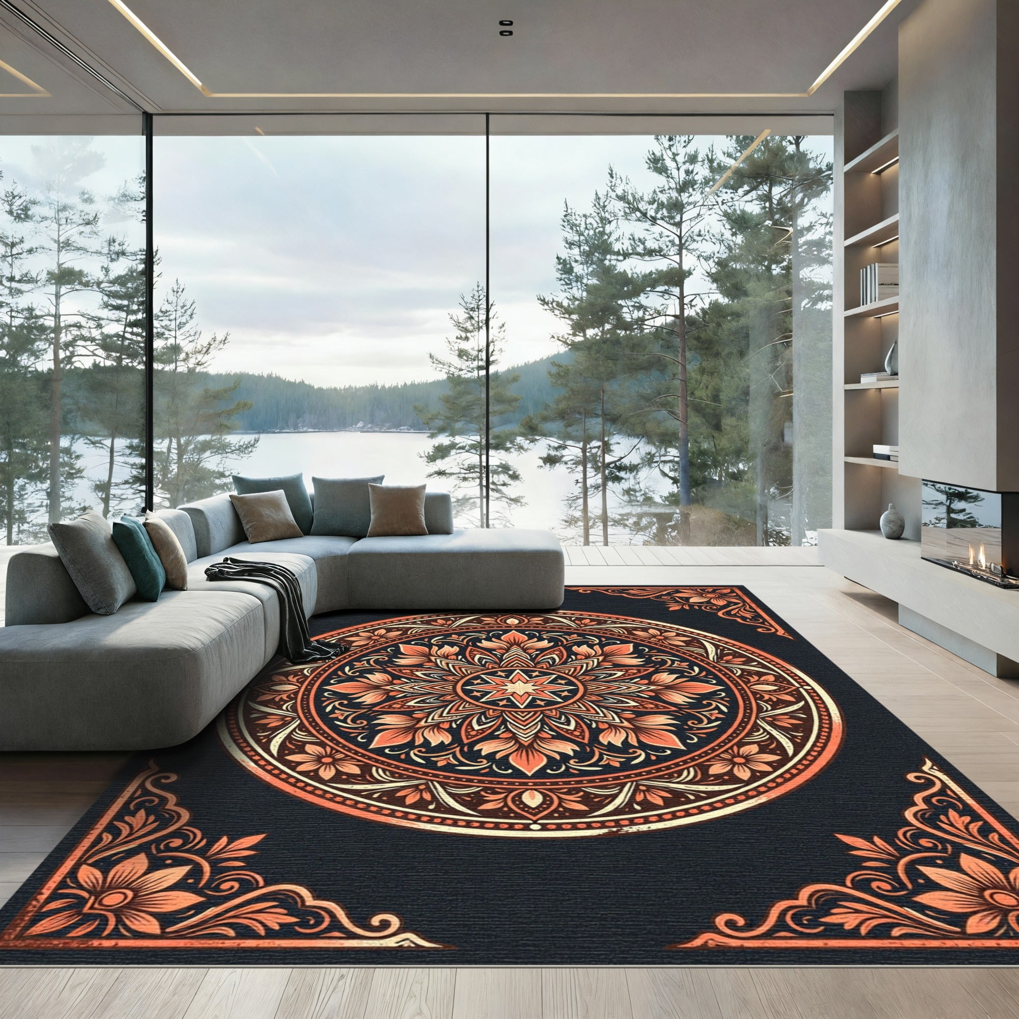 Ornate Coral Mandala Floral Medallion Rug